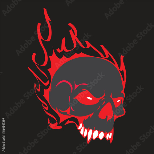 Evil Burning Skull Head Graphic Design
