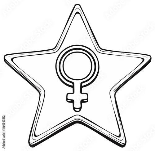 Feminine Symbol Inside a Star Outline Icon Artistic Style for Equality Empowerment