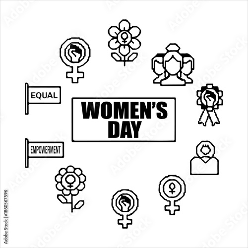 A Professional Empowering Womens Day Icon Symbol, Showcasing International Equality and Digital Feminism Diversity Inclusion Leadership in a Flat Design Minimalist Vector for Celebration Rights.