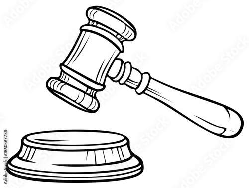 Gavel and Sound Block Hand Drawn Illustration of Court and Justice