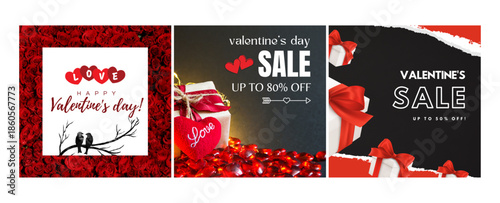A vibrant collection of valentine's day designs featuring heartfelt greetings, romantic gifts, and enticing sale promotions