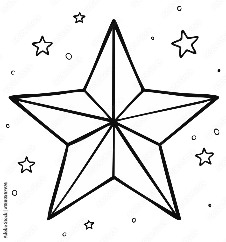 Obraz premium Bold Outlined Five Pointed Star Amidst Scattered Dots and Smaller Stars