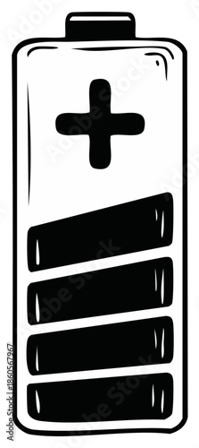 Battery charge indicator graphic with plus sign and segmented levels