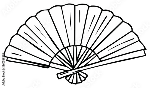 Elegant Hand Fan Illustration Features a Delicate Paper Craft Design with a Classic Aesthetic and Artful Lines