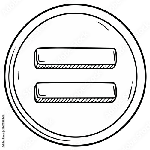 Equality symbol inside a circle illustration hand drawn sketch