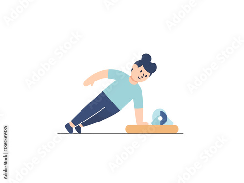 Person Performing Side Plank Exercise with Rolled Mat for Fitness Routine