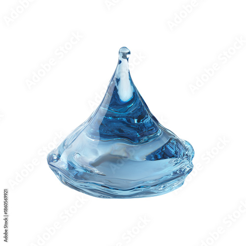 Abstract blue liquid drop with a pointed top and textured base isolated on transparent background
