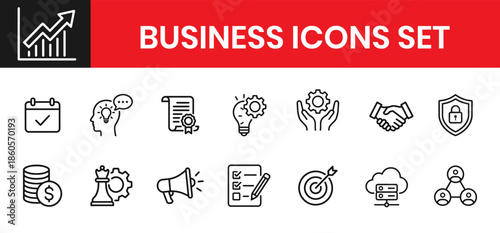 Clean Business Line Icons In Black And White Style