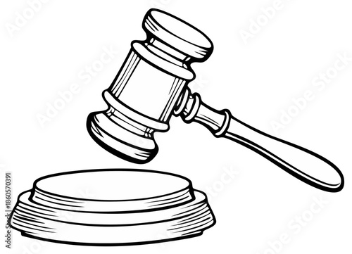 Justice Gavel and Sounding Block Illustration for Legal and Auction Concepts