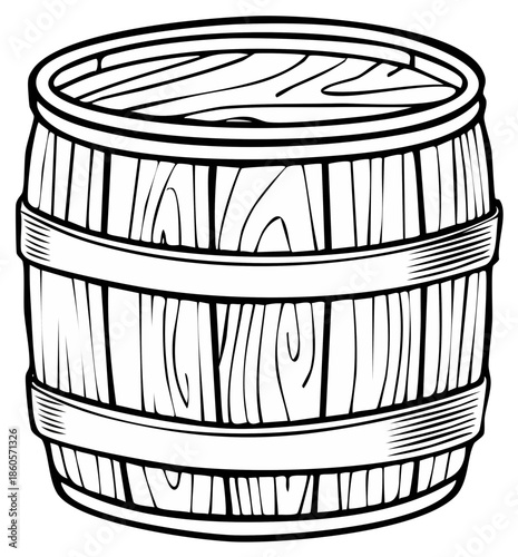 Cartoon wooden barrel with hoops, illustration.