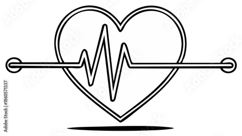 Heartbeat Icon: A Clean Line Drawing of Heart and Pulse Wave with Cardio Symbols, Signifying Health and Medical Care