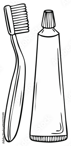 Doodle of Toothbrush and Tube of Toothpaste for Teeth Cleaning and Hygiene