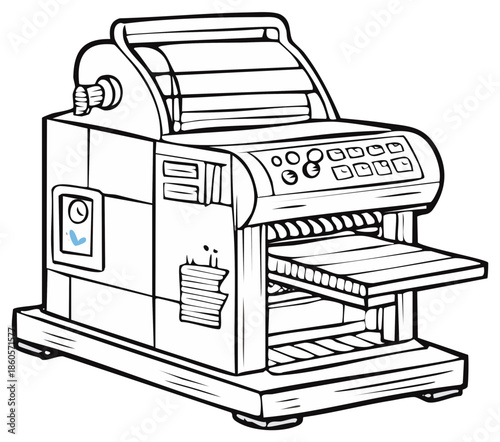 Sketch Illustration of Woodworking Planer Machine with Control Panel