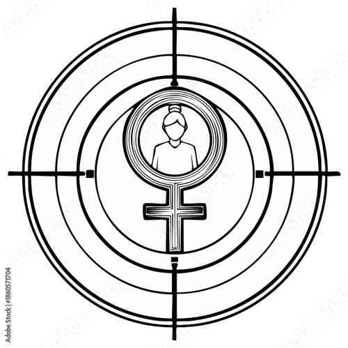 Female gender symbol inside target crosshairs representing women's focus or issues