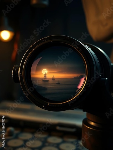 A weathered spyglass, capturing phantom horizons and echoes of swashbuckling eras ,  relic,  horizon