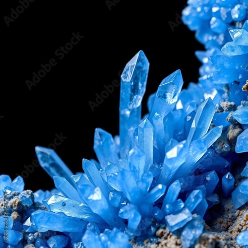 A vibrant cluster of blue kyanite crystals with needle-like formations, emanating serene energy,  blue,  geology