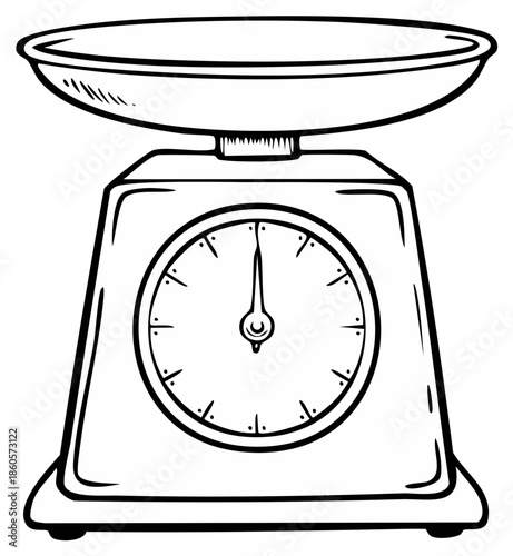 Kitchen scale illustration for food measuring concept and cooking.