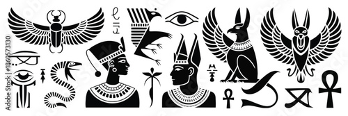 Black and White Ancient Egyptian Symbols Deities Animals Hieroglyphs and Mythological