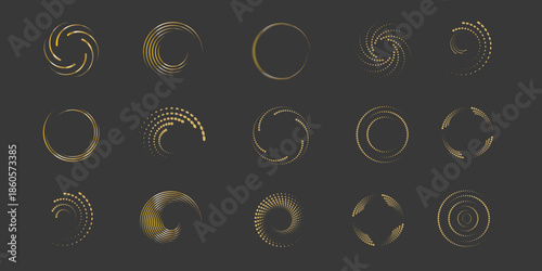 Elegant collection of various abstract golden spiral and circular logos and icons