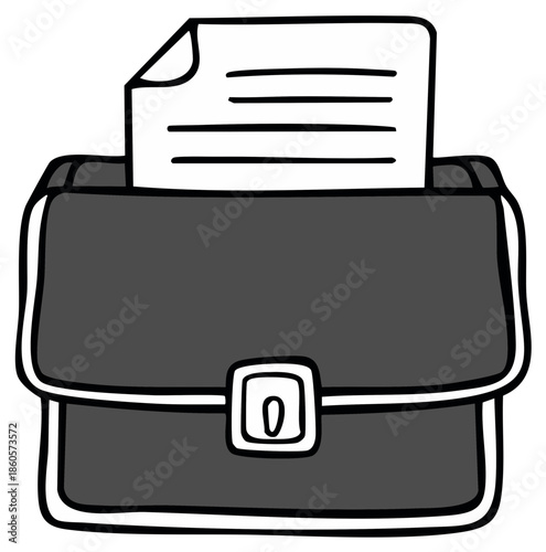 Document exiting printer in cartoon style with black and white colors and a paper sheet with lines