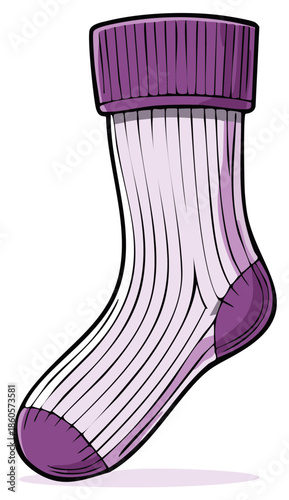 Single striped knit sock with ribbed cuff and toe detail illustration in violet and purple hues