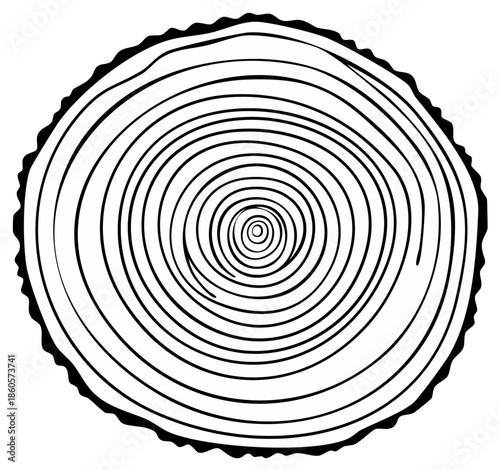 Tree ring cross-section illustration: Circular growth pattern with concentric age rings shows wooden textures.