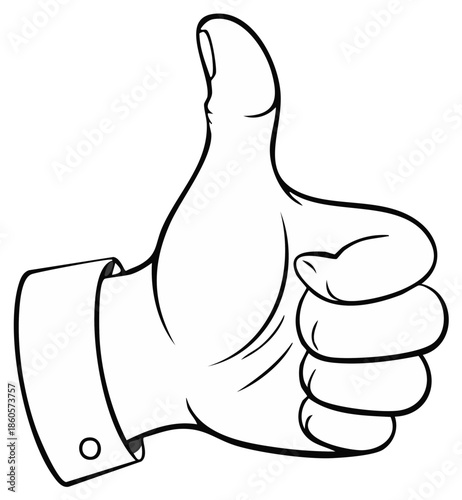 Upward Thumbs Up Gesture Hand Symbol in Line Art Style for Approval or Agreement