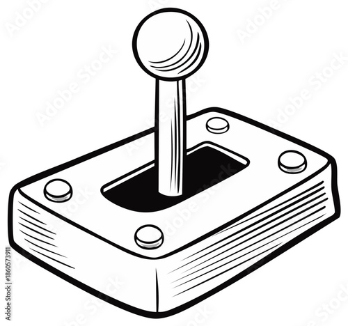 Stylized vector illustration of a vintage manual transmission gear shift lever with hatch marks and 4 screws.