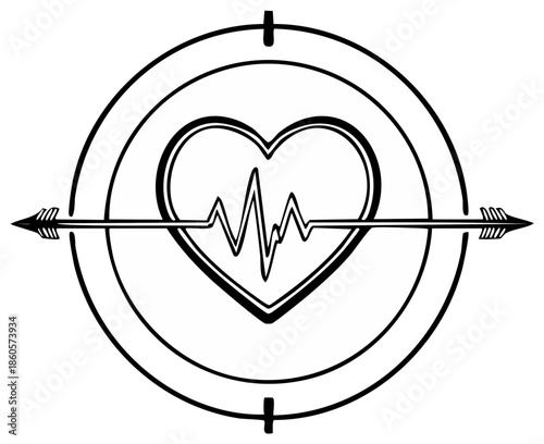 Heartbeat target symbol with arrow in crosshairs representing focus on health or life goals