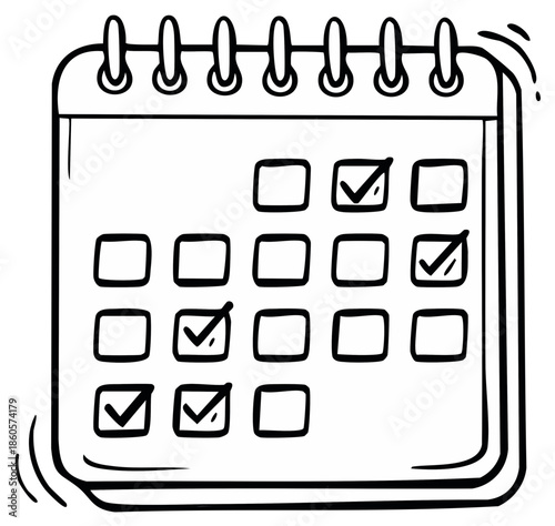 Hand-drawn calendar with marked dates and checked boxes indicating tasks or appointments