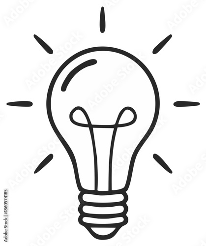 Simple Hand Drawn Light Bulb Illustration Emitting Rays of Light and Ideas