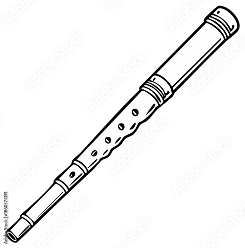 Line Art Illustration of a Traditional Woodwind Instrument