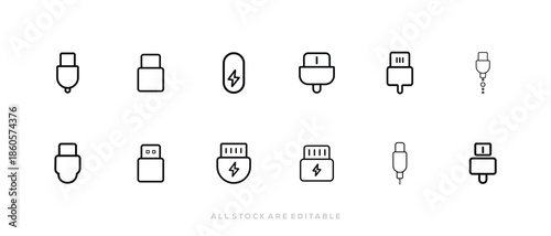 USB type icon, type c Charging port icon, USB Connector Icon, USB Plug, Micro USB, Vector illustration