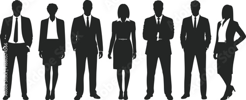 Business people silhouette vector illustration, professional office team standing, corporate group icons for presentation, branding, infographic, HR, teamwork visuals