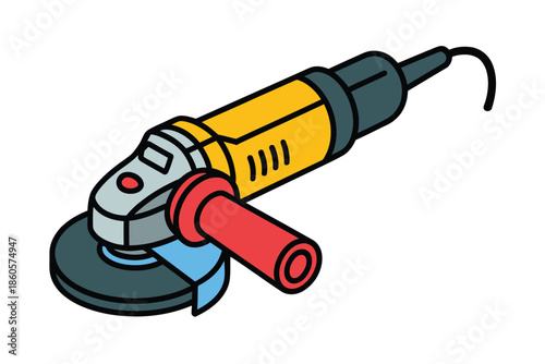 Yellow angle grinder with red handle, a powerful tool for construction and DIY projects