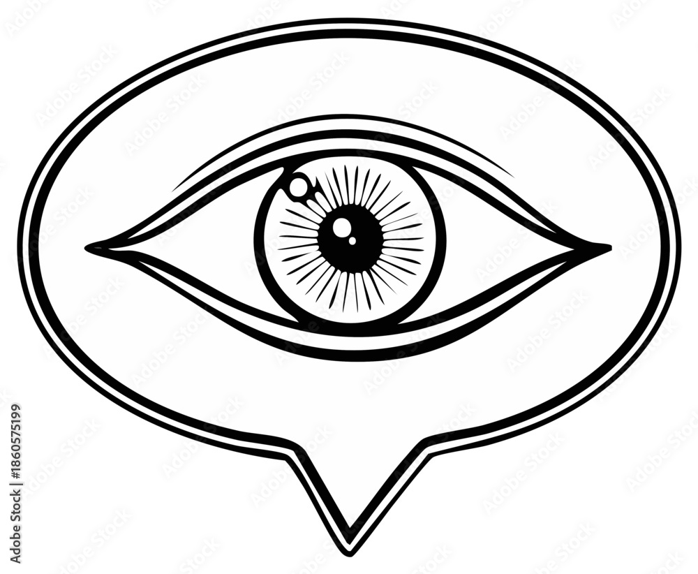 Obraz premium Eye Inside a Speech Bubble: Symbol of Awareness, Observation, and Spiritual Insight