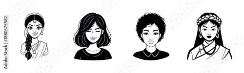 Diverse illustrations of cultural hairstyles on women