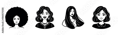 Illustration of diverse female characters with different hairstyles and outfits