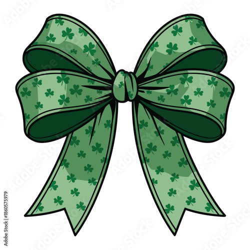Green Shamrock Bow Ribbon for St Patrick’s Day Celebration Illustration