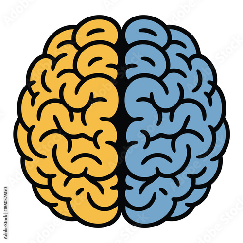Vibrant illustration of a human brain divided into two distinct colorful halves, symbolizing thoughts and ideas.