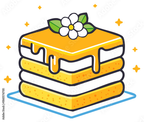 Delicious Layered Cake with Honey Glaze and Flower Decoration