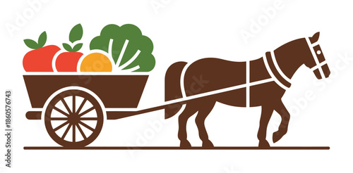 Horse drawn cart overflowing with fresh produce, symbolizing farm to table freshness