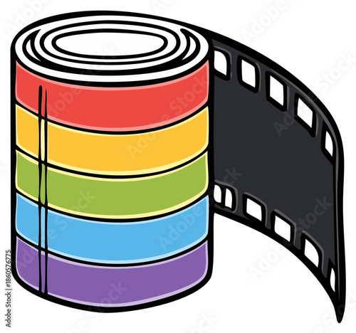 Rainbow Colored Film Reel Design Concept Illustration Colorful Image Icon Filmstrip Motion Picture Negative Roll Graphic