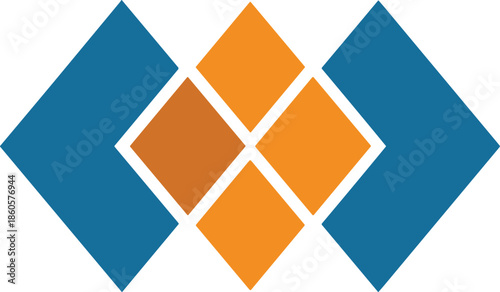Abstract geometric logo with blue and orange diamond shapes representing symmetry professional corporate identity architectural design and modern business branding concepts