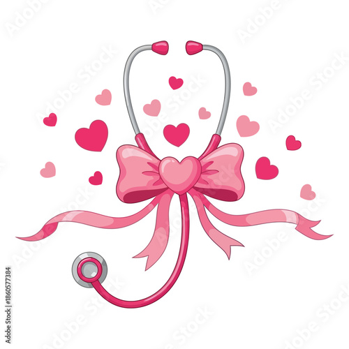Cute Heart Bow Stethoscope Medical Love Illustration