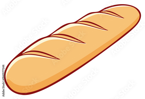 Cartoonish Crusty Bread Loaf: Golden Vector Illustration of Freshly Baked French Bread