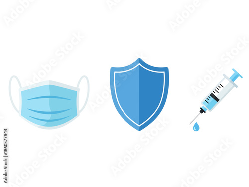Healthcare Symbols Face Mask Shield and Syringe for Public Health and Medical Protection Concepts