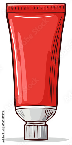 Red Tube Container with Silver Cap Cosmetic Product Illustration Graphic
