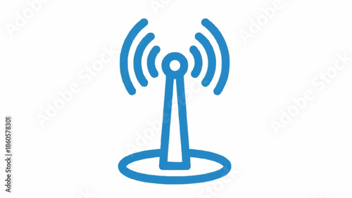 Blue illustration of a broadcast tower emitting radio waves
