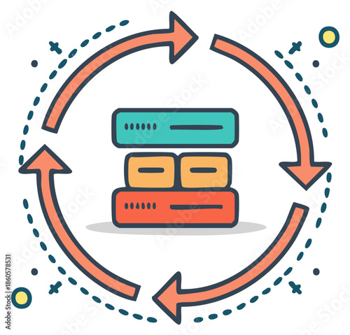 Server cluster data synchronization and backup recovery process loop vector icon